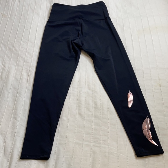 ONZIE metallic foil feather high waist yoga athletic leggings - Picture 6 of 8